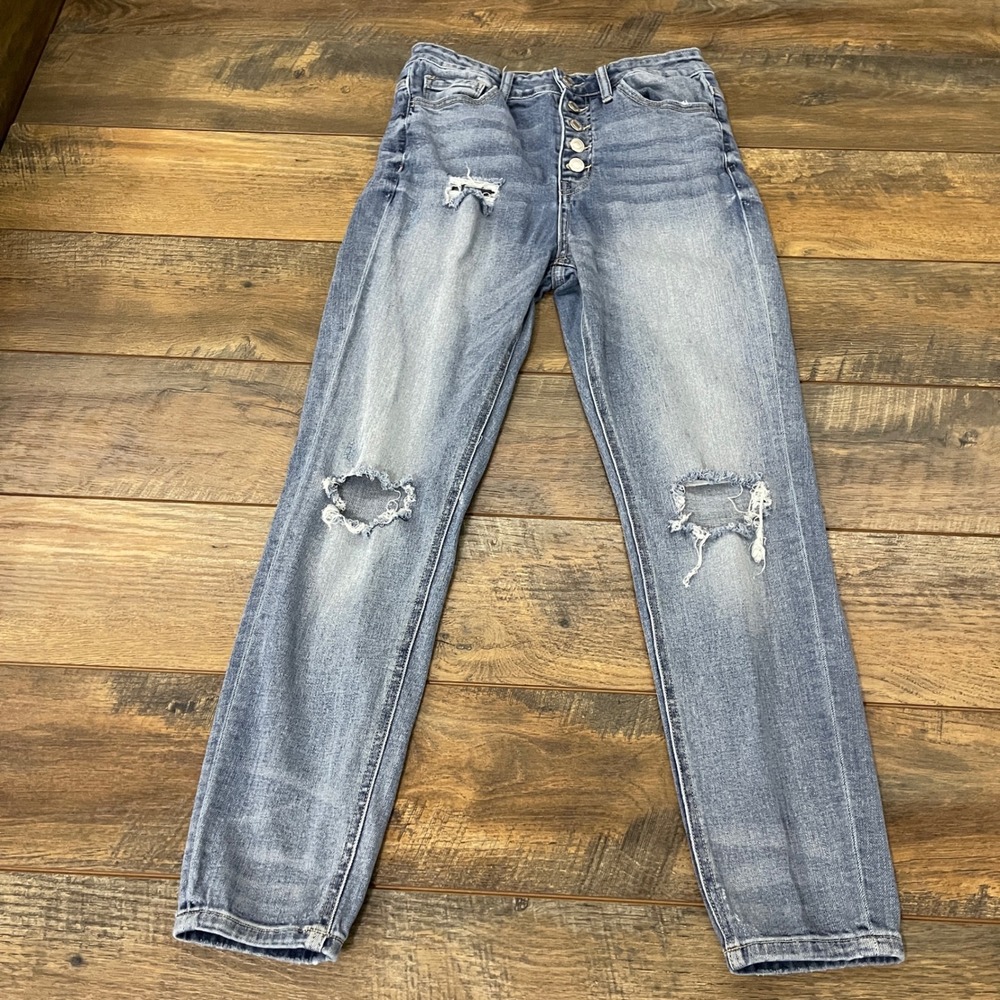 Vervet Los Angeles Distressed High Rise Skinny Jeans Button Fly Blue 28